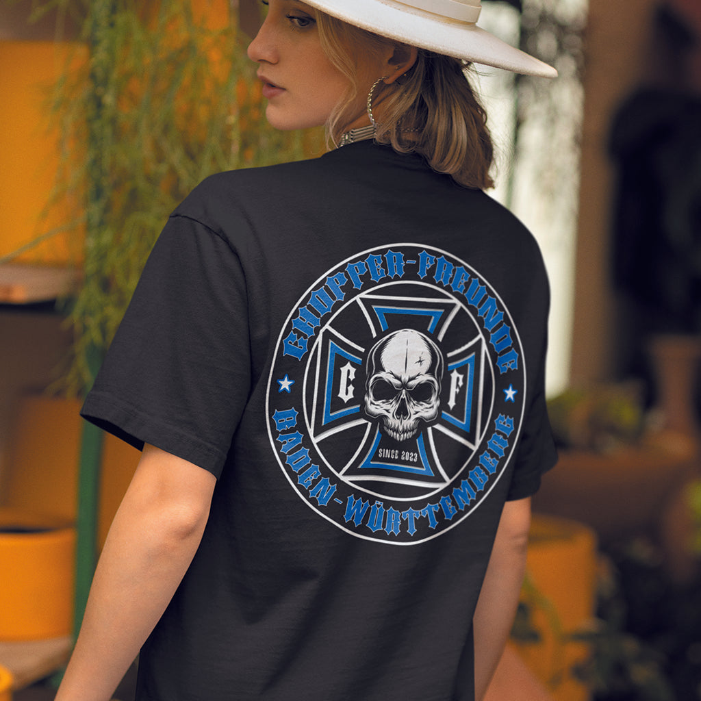 Chopper-Freunde T-Shirt " Brust und Rückendruck" (Unisex) aus Bio-Baumwolle | Stanley/Stella