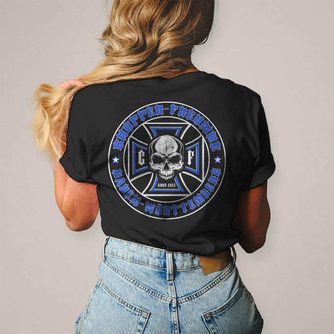 Damen T-Shirt Chopper-Freunde T-Shirt " Vorder und Rückendruck" Variante 1 – Produktansicht