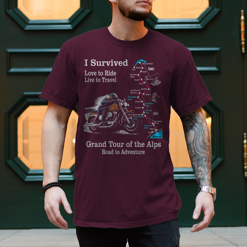 Motorrad T-Shirt "I Survived the Route des Grandes Alpes" Variante 3