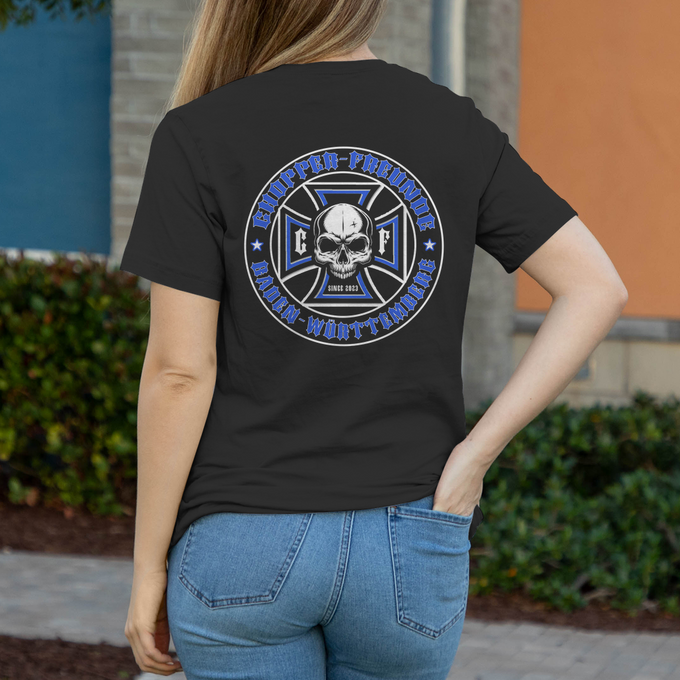 Damen T-Shirt Chopper-Freunde T-Shirt " Vorder und Rückendruck" – Produktansicht