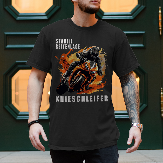 Biker Motorrad T-Shirts "Stabile Seitenlage Knieschleifer" Variante 2 – Produktansicht