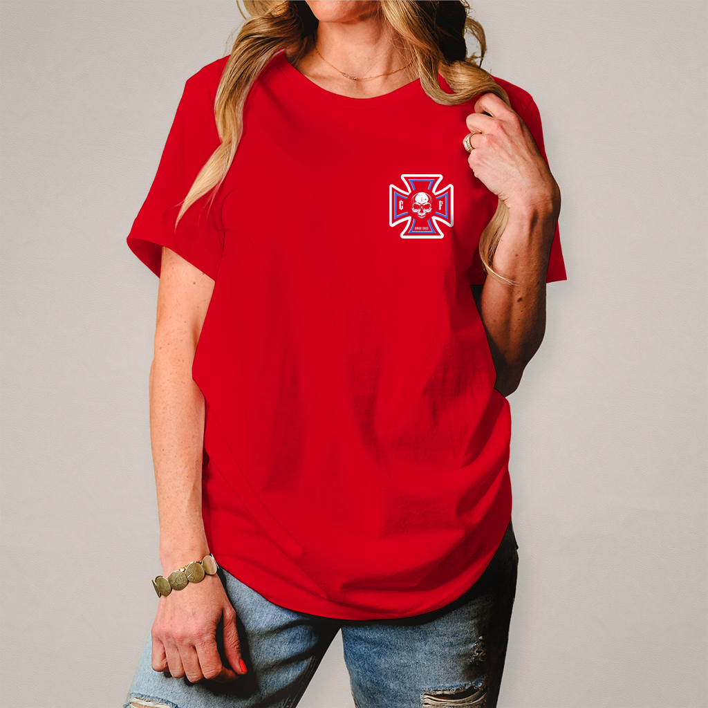 Damen Basic T-Shirt Chopper-Freunde  " Vorder und Rückendruck" Variante 1