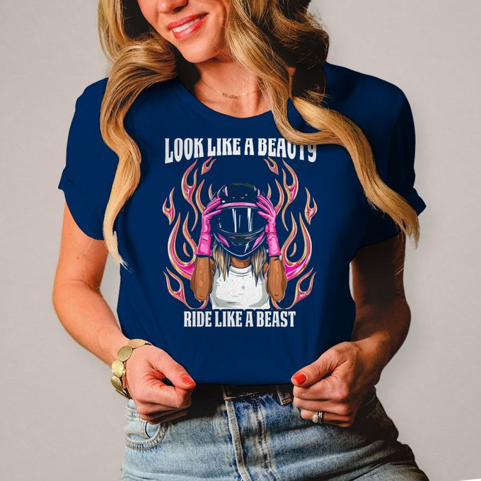 Damen T-Shirt"Look like a Beauty - Ride like a Beast" Biker Lady – Produktansicht