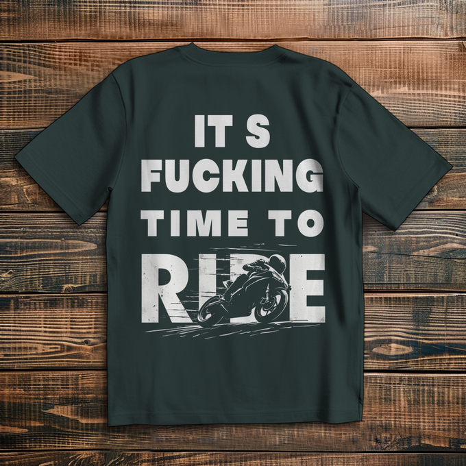 Oversize T-Shirt „It’s Fucking Time to Ride 2 “ – Cooles Biker Shirt mit Backprint – Rückansicht