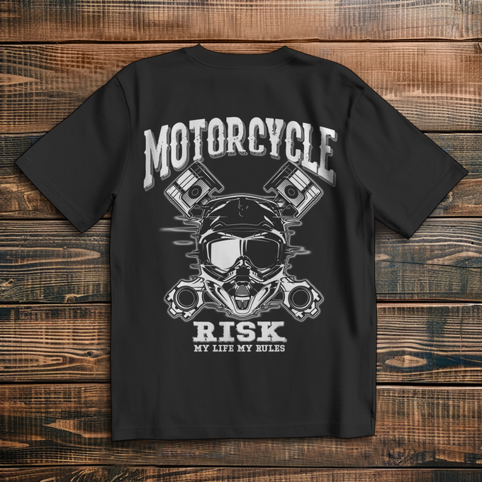 Biker Shirt: Motorcycle Risk – Doppelprint Biker Shirt – Rückansicht