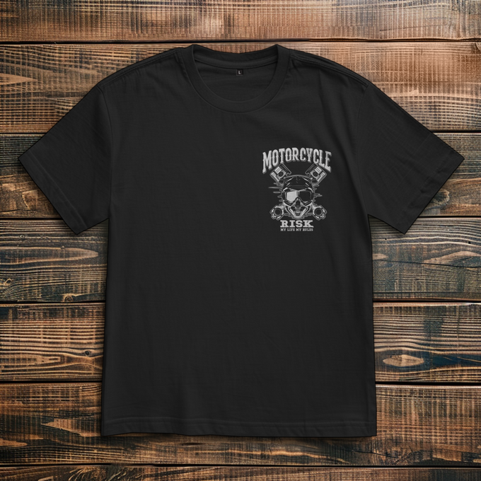 Biker Shirt: Motorcycle Risk – Doppelprint Biker Shirt – Vorderansicht