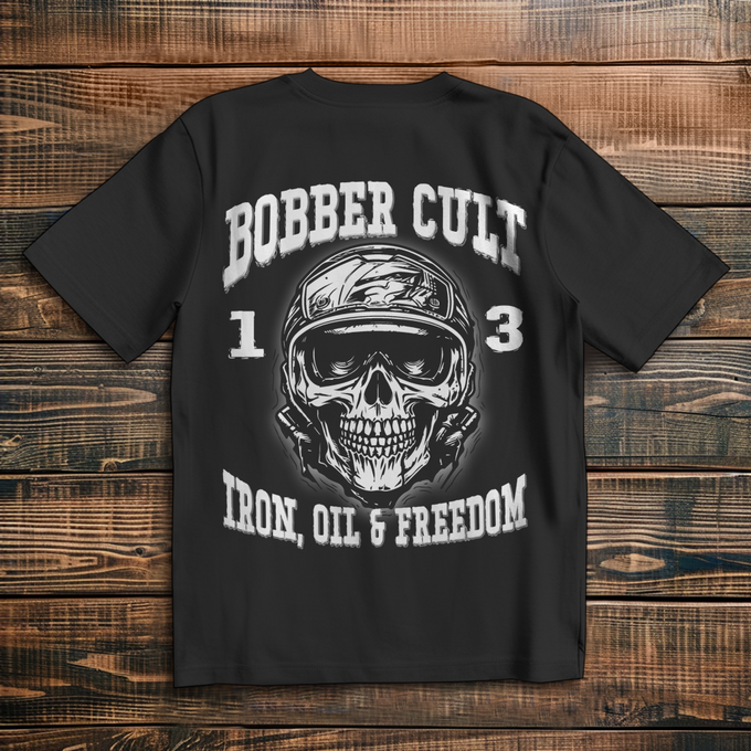 Biker Shirt „BOBBER CULT – Iron, Oil & Freedom“ – Rückansicht