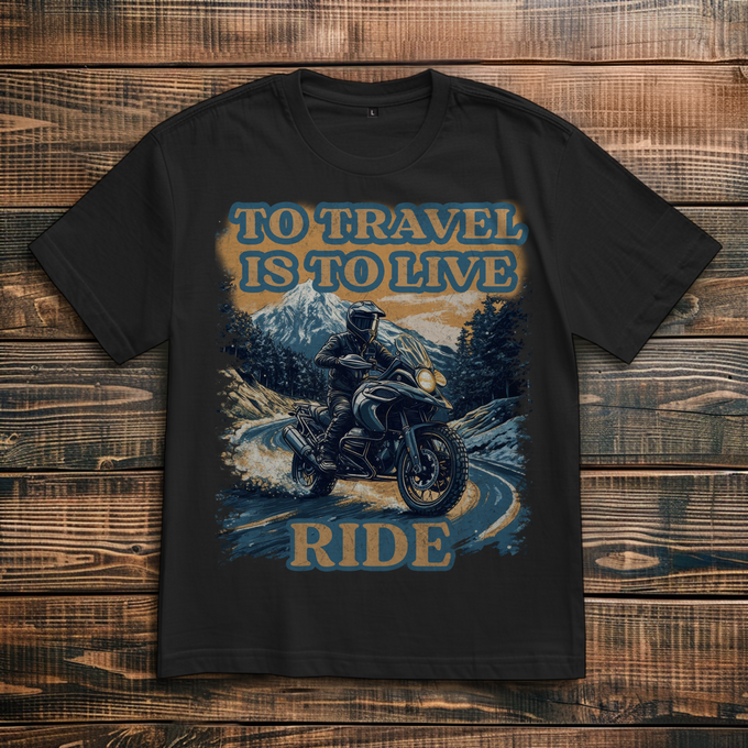Biker Shirt: To travel is to live – RIDE – Vorderansicht