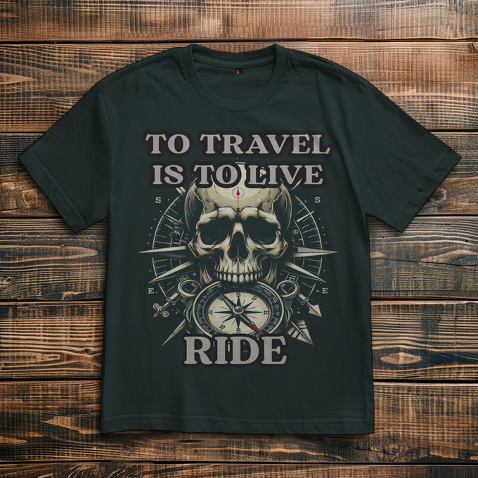 Biker Shirt: To Travel Is To Live Ride Skull Variante – Vorderansicht