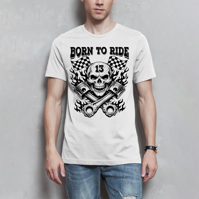 Herren T-Shirt Born to ride skull – Vorderansicht