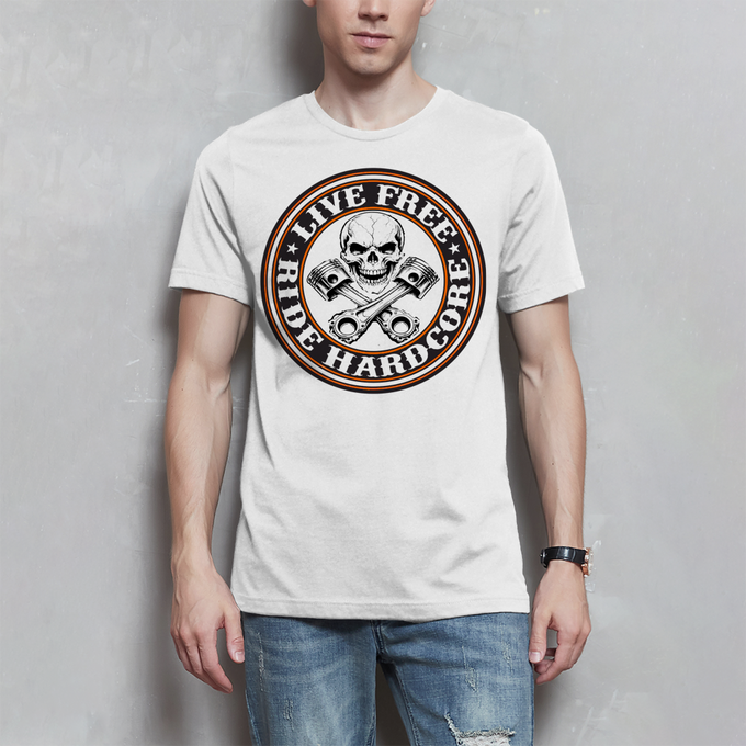 Biker T-Shirt: Live Free Ride Hardcore – Vorderansicht