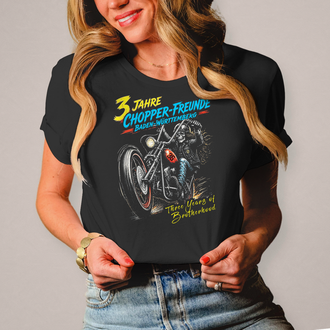 Damen T-Shirt – 3 Jahre Chopper Freunde Baden-Württemberg | Für alle, die es bunt mögen – Vorderansicht