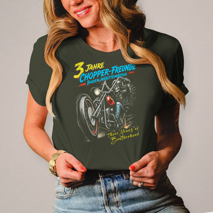 Damen T-Shirt – 3 Jahre Chopper Freunde Baden-Württemberg | Für alle, die es bunt mögen – Vorderansicht