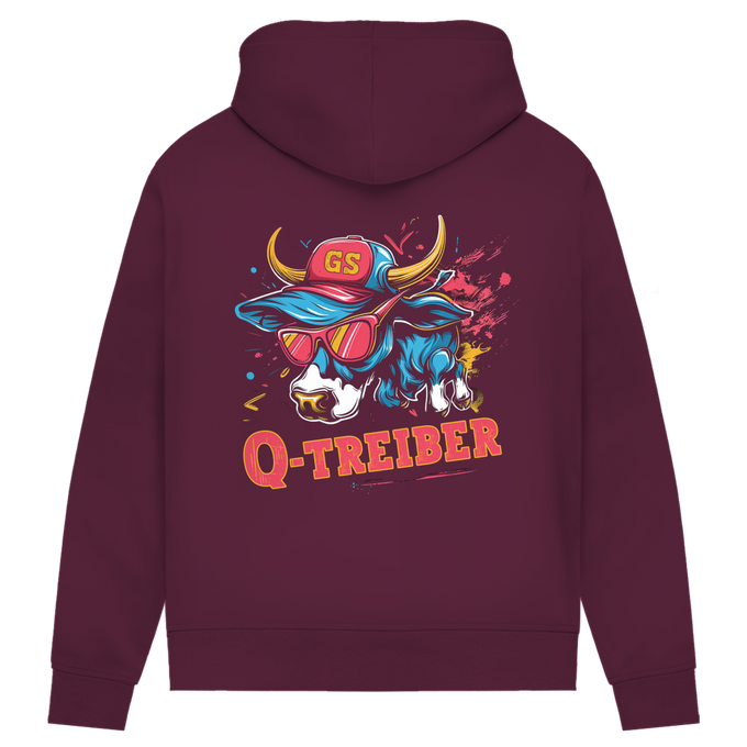 Damen Biker T-Shirt „Q-Treiber“ – Brust- & Rückendruck – Rückansicht