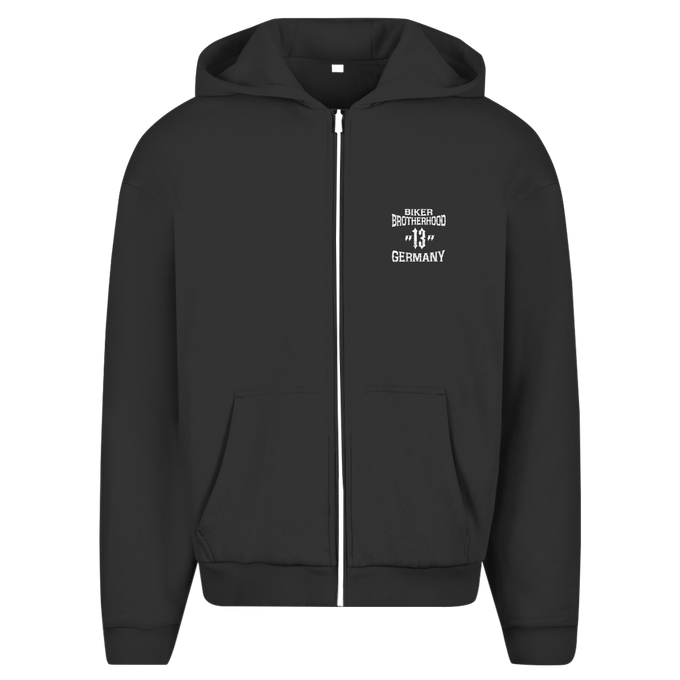 Herren Oversize Zipper Hoodie Biker Brust – Vorderansicht