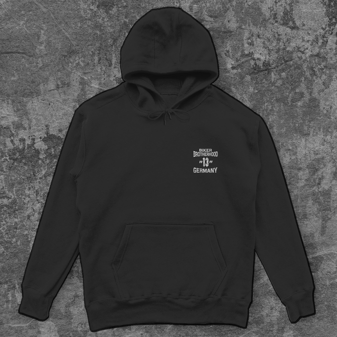 Unisex Oversize Hoodie Biker Brust – Vorderansicht