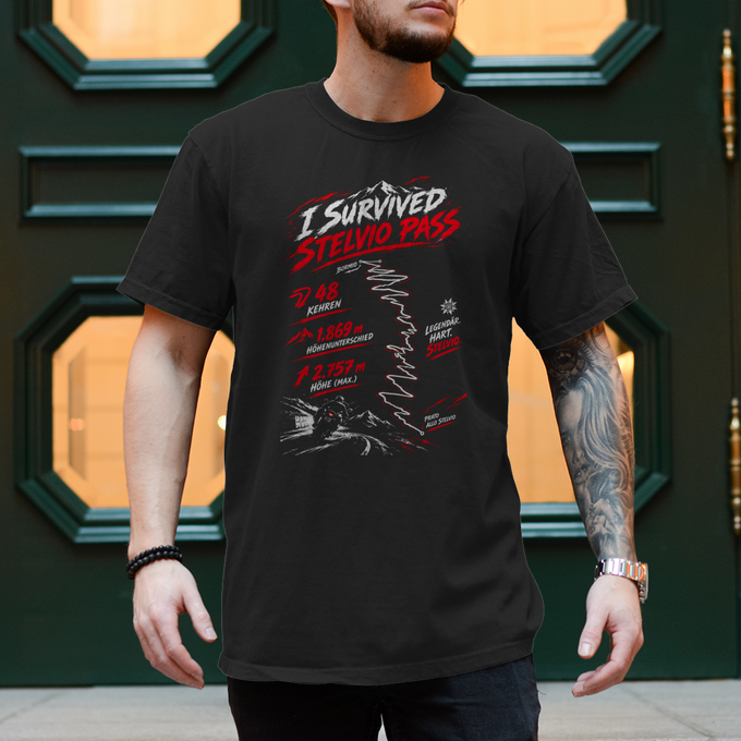 Biker Shirt: Stelvio Pass – Stilfser Joch Motorrad T-Shirt – Vorderansicht