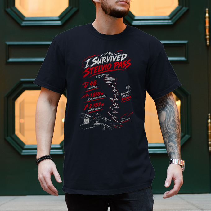 Biker Shirt: Stelvio Pass – Stilfser Joch Motorrad T-Shirt – Vorderansicht