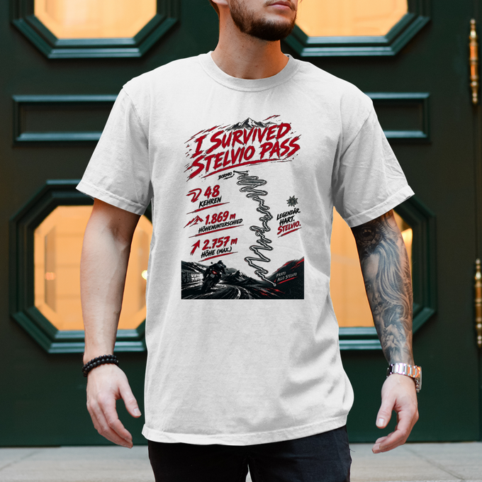 Biker Shirt: Stelvio Pass – Stilfser Joch Motorrad T-Shirt – Vorderansicht