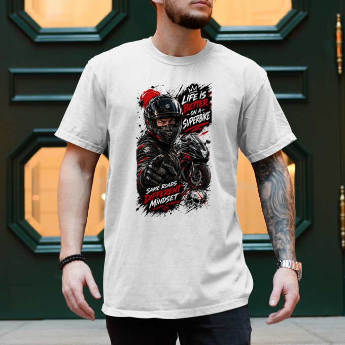 Biker Shirt: Superbike T-Shirt – Life Is Better on a Superbike – Vorderansicht