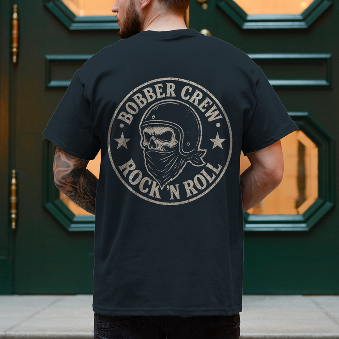 Biker Shirt:Bobber Crew Biker Shirt – Vintage Rock ’n’ Roll Motorrad T-Shirt – Rückansicht