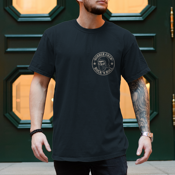 Biker Shirt:Bobber Crew Biker Shirt – Vintage Rock ’n’ Roll Motorrad T-Shirt – Vorderansicht