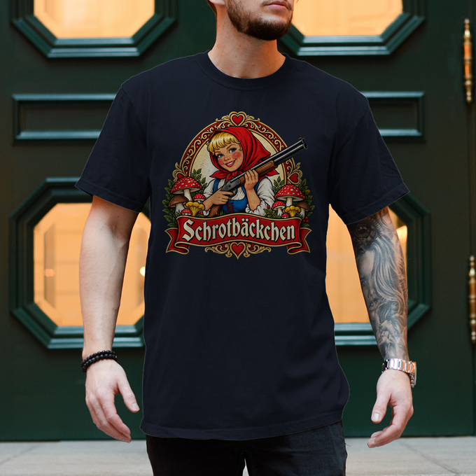Herren T-Shirt Biker Shirt: Schrotbäckchen – Navy – Vorderansicht
