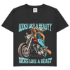 Damen Basic V-Neck T-Shirt Looks Like A Beauty Rides Like A Beast