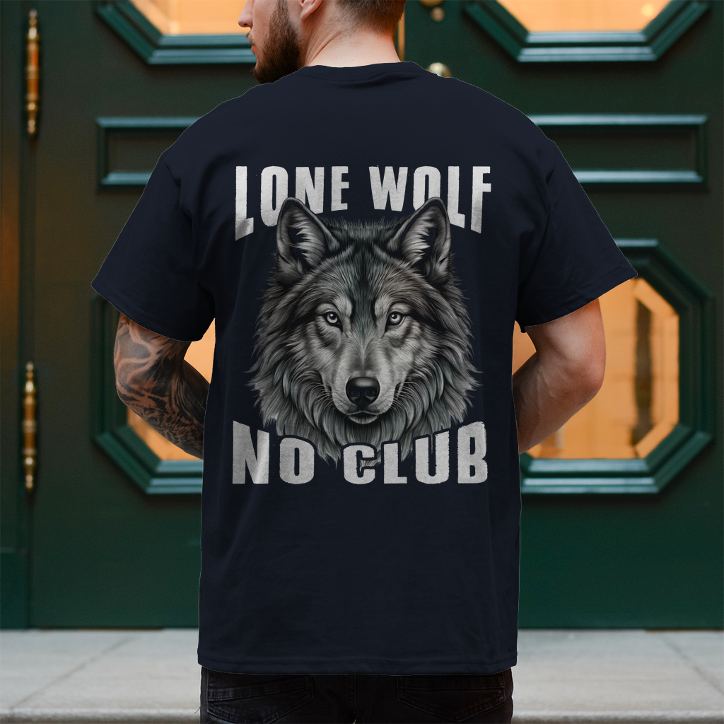 Biker T-Shirt "Lone Wolf No Club" stark wie ein Wolf. Kein Club, keine Regeln