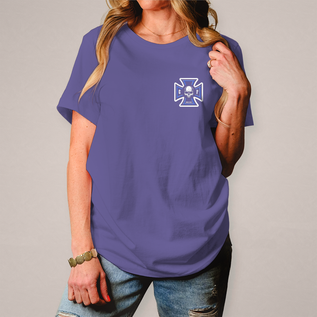 Damen Basic T-Shirt Chopper-Freunde  " Vorder und Rückendruck" Variante 1