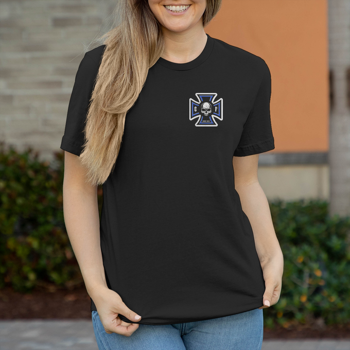 Damen T-Shirt Chopper-Freunde T-Shirt " Vorder und Rückendruck" – Produktansicht