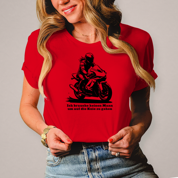 Damen T-Shirt Ich brauche keinen Mann um auf die Knie zu gehen. – Produktansicht