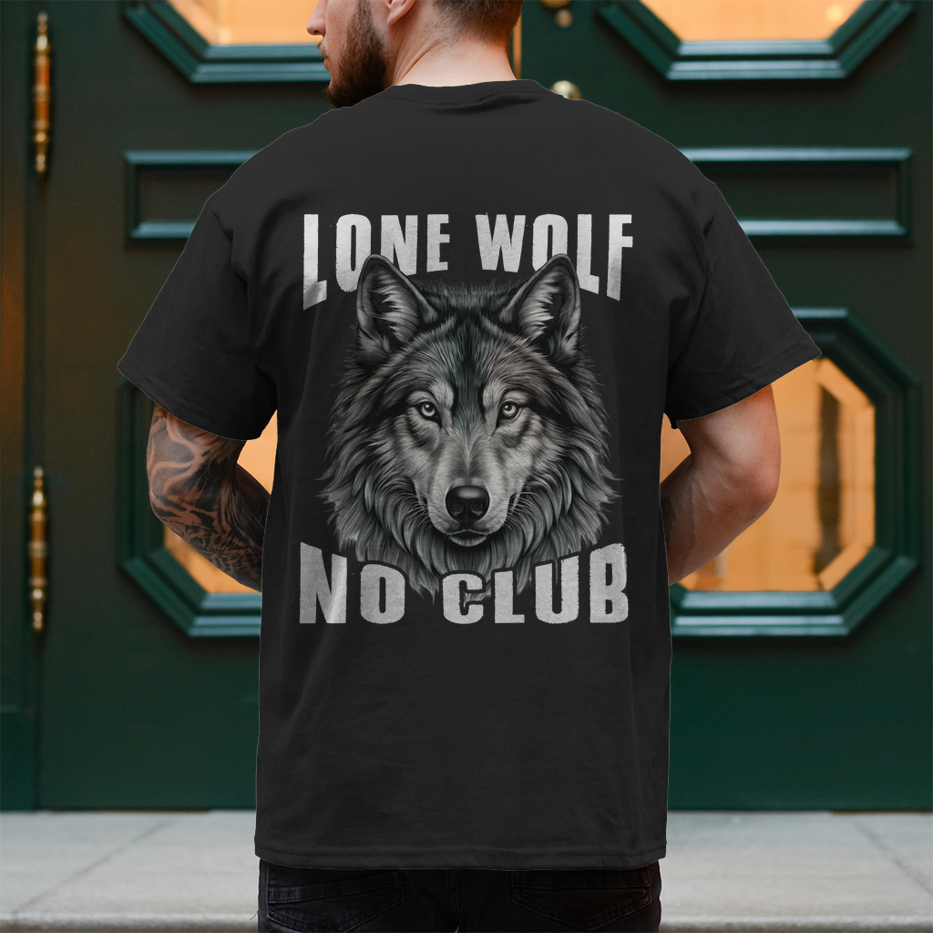 Biker T-Shirt "Lone Wolf No Club" stark wie ein Wolf. Kein Club, keine Regeln