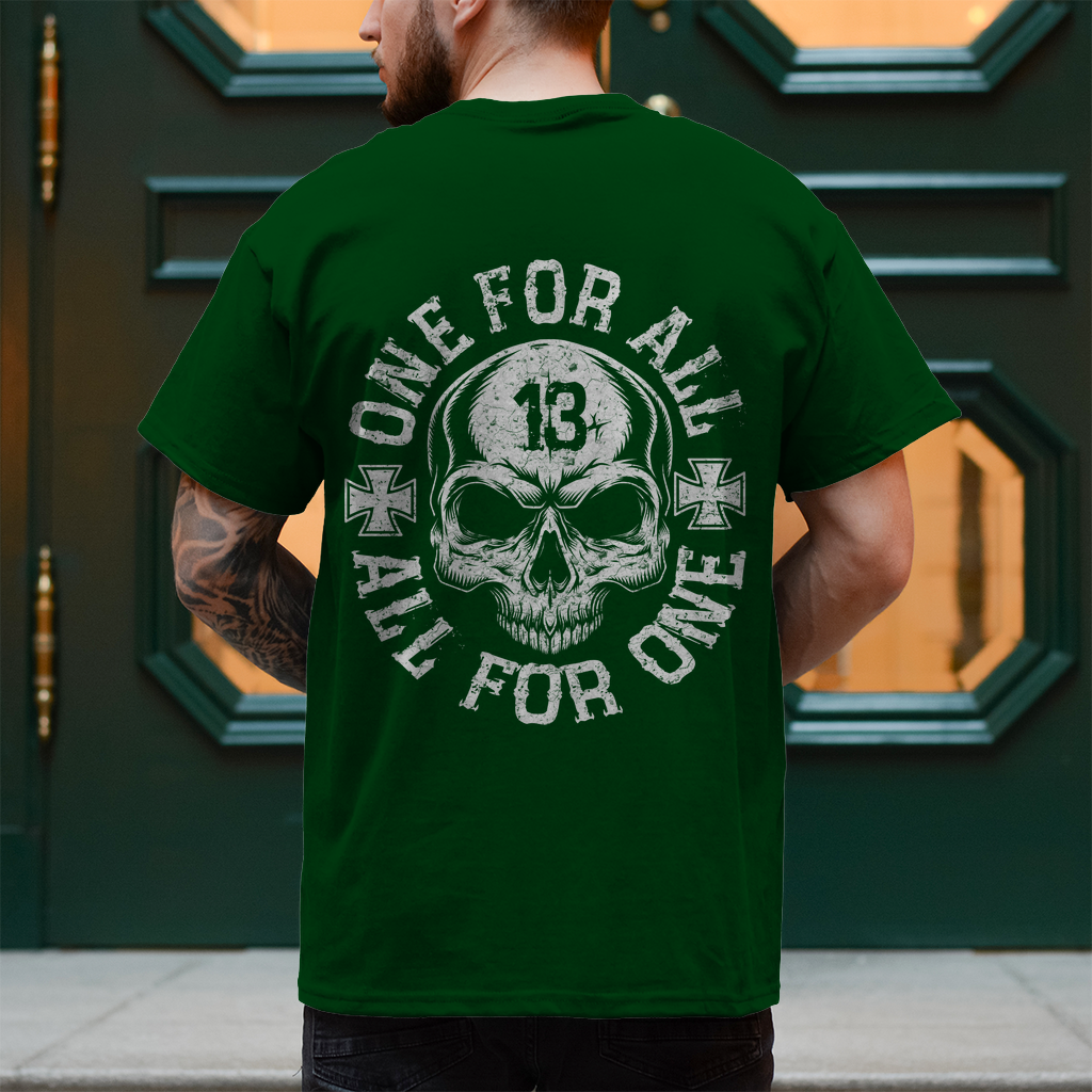 Biker T-Shirt "One for all, all for one" Brust und Rückendruck  Variante 3