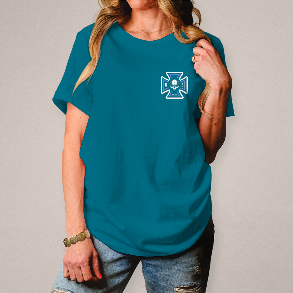 Damen Basic T-Shirt Chopper-Freunde  " Vorder und Rückendruck" Variante 1