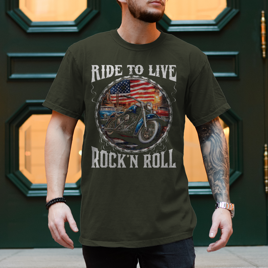 Biker-TShirt "RIDE TO LIVE ROCK 'N ROLL"