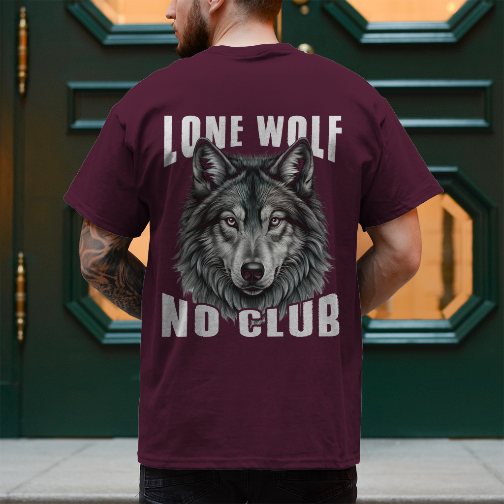 Biker T-Shirt "Lone Wolf No Club" stark wie ein Wolf. Kein Club, keine Regeln