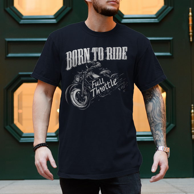 Biker Motorrad T-Shirts: Born To Ride Full Throttle – Produktansicht