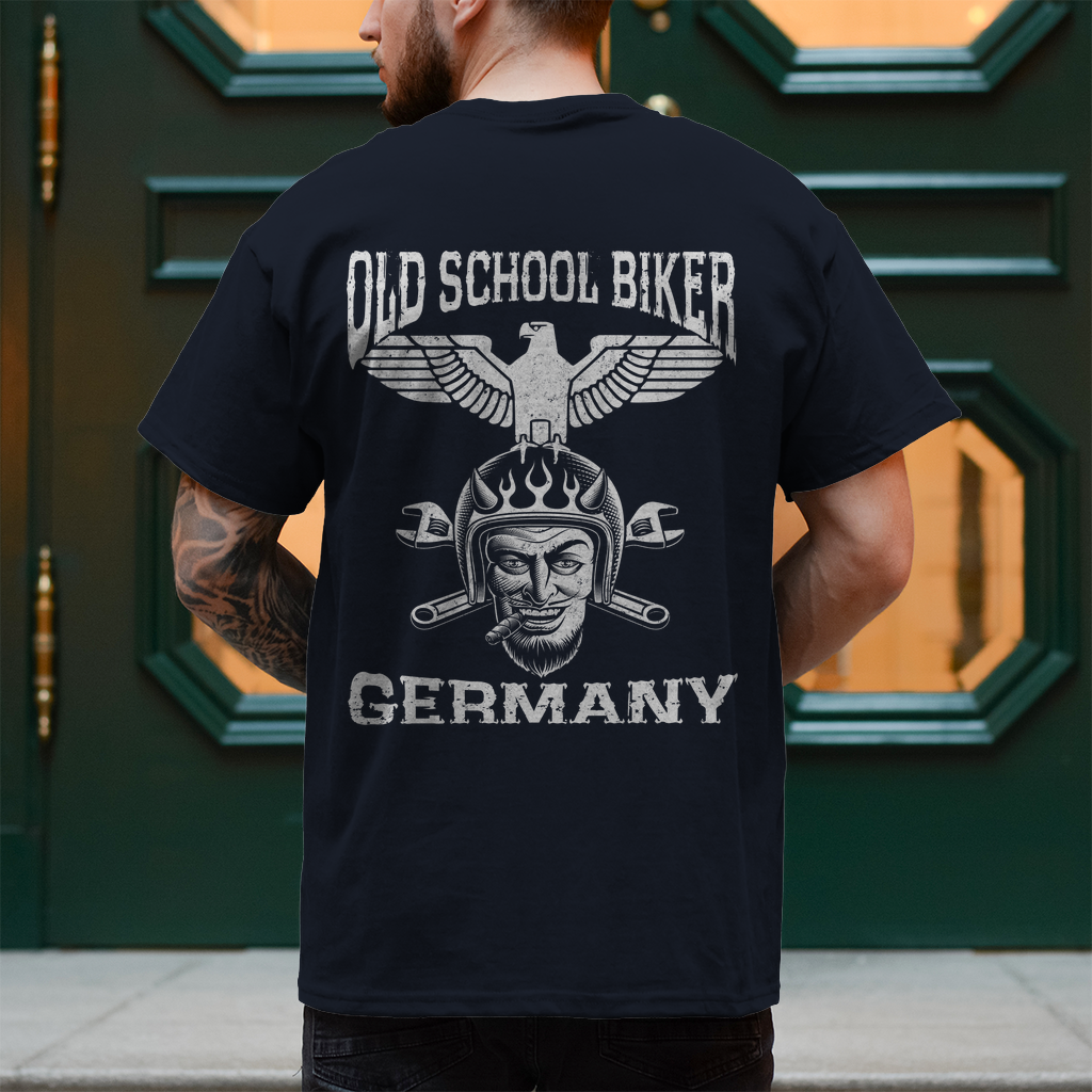 T-Shirt "Old School Biker Germany" Brust und Rückendruck