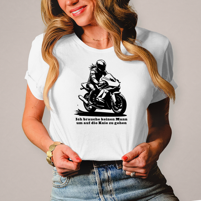 Damen T-Shirt Ich brauche keinen Mann um auf die Knie zu gehen. – Produktansicht