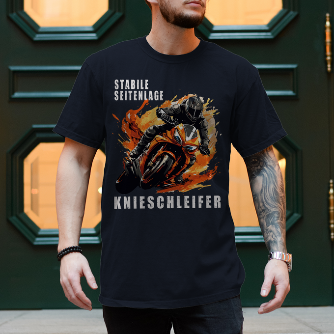 Biker Motorrad T-Shirts "Stabile Seitenlage Knieschleifer" Variante 2 – Produktansicht