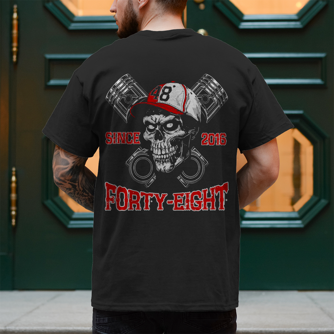 Biker T-Shirt "Forty-Eight" Brust und Rückendruck – Produktansicht