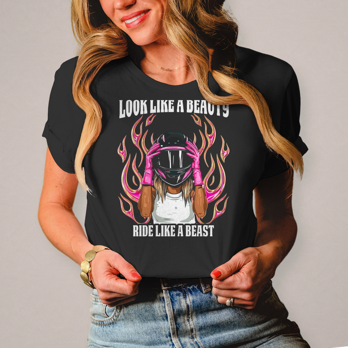 Damen T-Shirt"Look like a Beauty - Ride like a Beast" Biker Lady – Produktansicht
