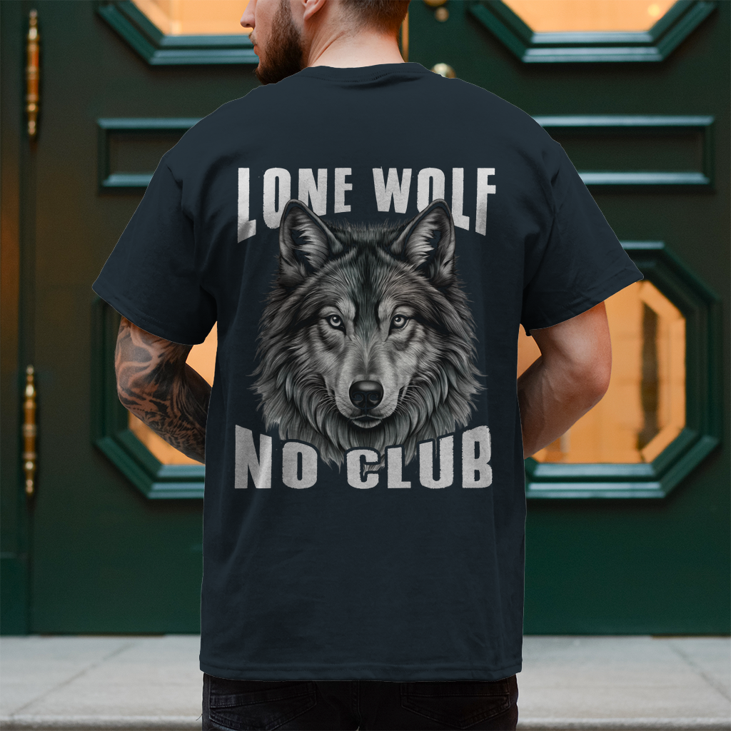 Biker T-Shirt "Lone Wolf No Club" stark wie ein Wolf. Kein Club, keine Regeln