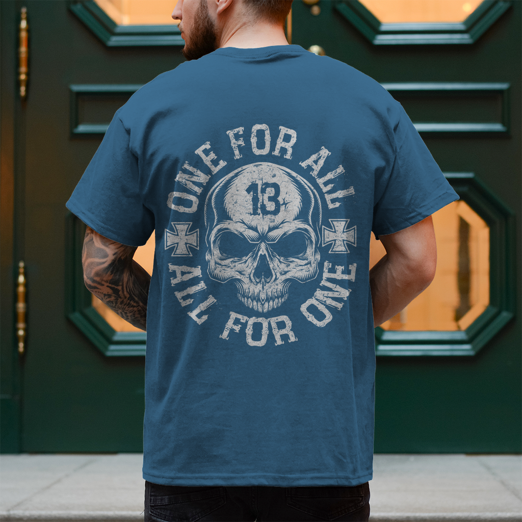 Biker T-Shirt "One for all, all for one" Brust und Rückendruck  Variante 3