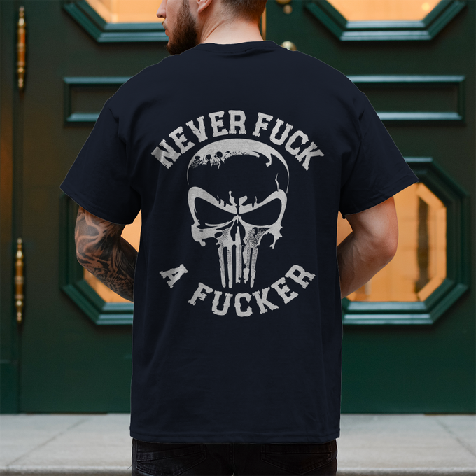 Biker T-Shirt "Never Fck a Fcker Rückendruck" – Produktansicht