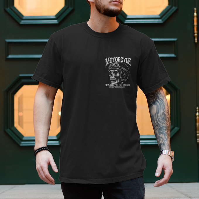 Biker Motorrad T-Shirt: Motorcycles Take the Risk – Produktansicht