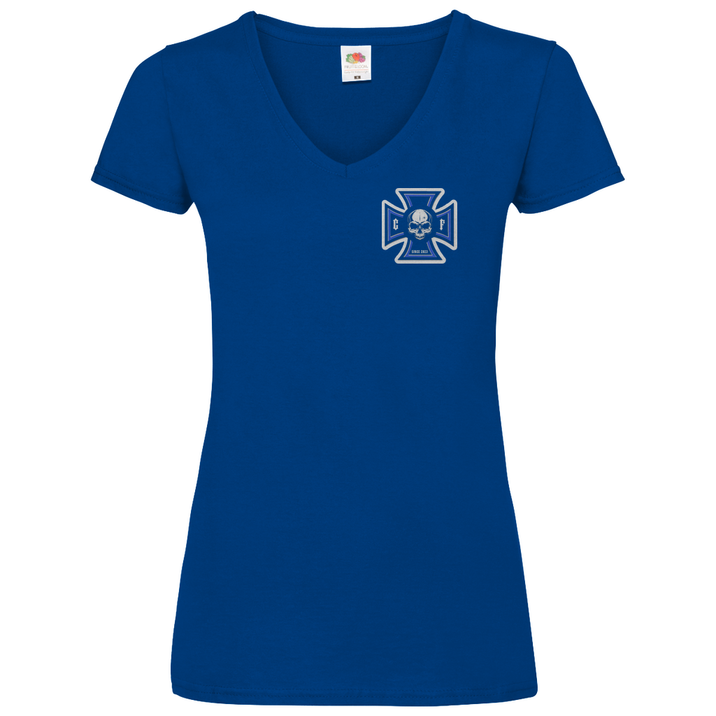 Damen Basic V-Neck T-Shirt Chopper-Freunde T-Shirt " Vorder und Rückendruck"