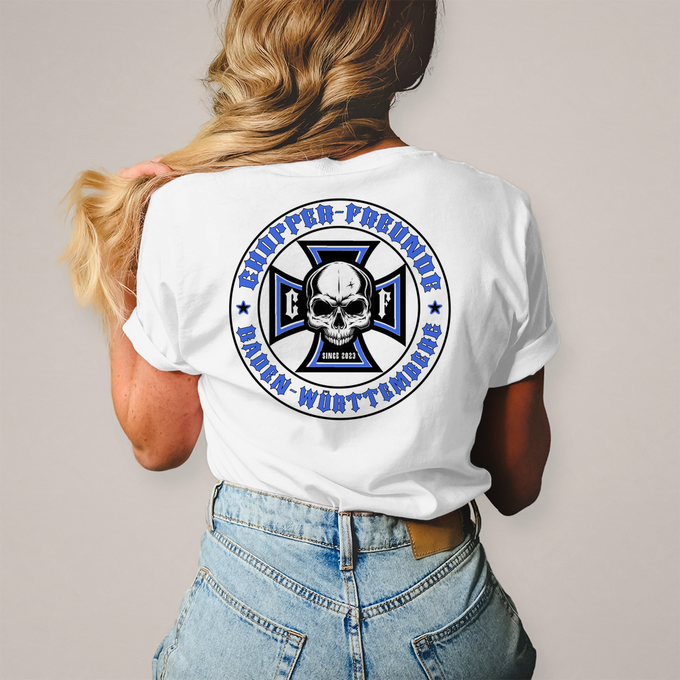 Damen T-Shirt Chopper-Freunde " Vorder und Rückendruck" Variante 2 – Produktansicht