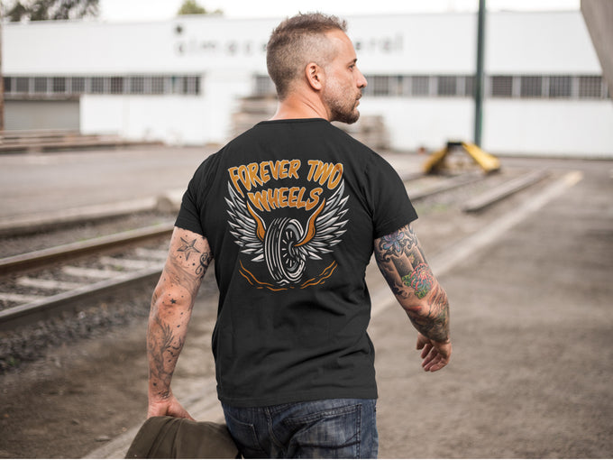 Biker T-Shirt: Forever Two Wheels – Biker T-Shirt mit Front- & Backprint – Produktansicht